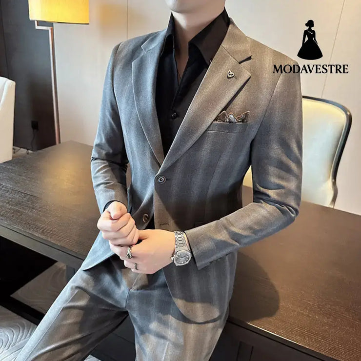 Leisure Suits For Men Business Formal Wear Two-piece Set Brown / 3XL