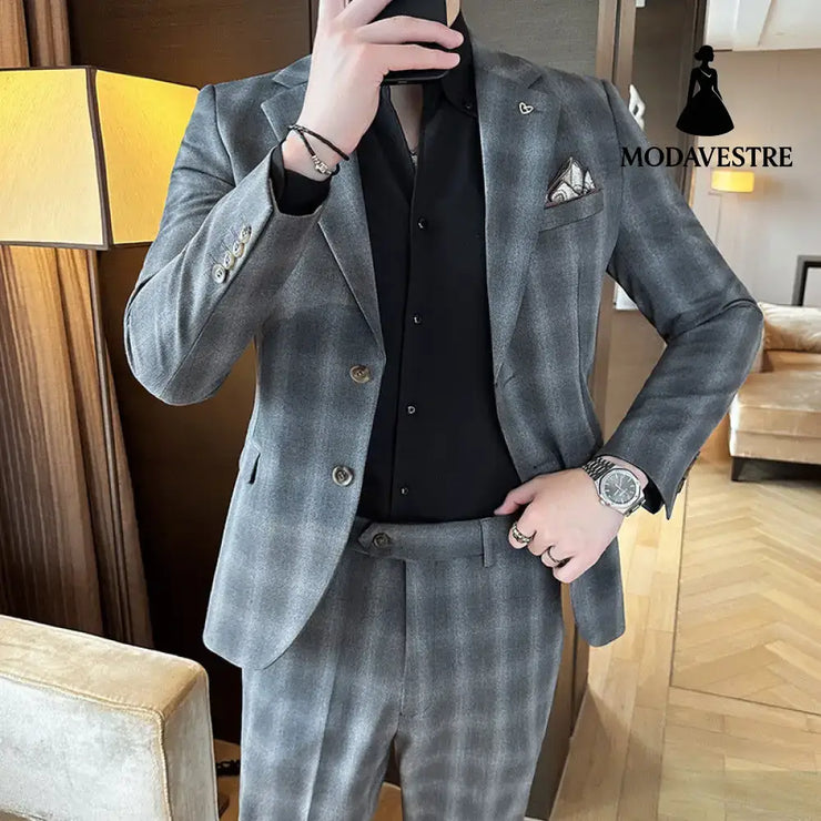 Leisure Suits For Men Business Formal Wear Two-piece Set Gray / 3XL