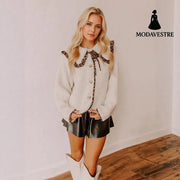 Leopard Splicing Doll Collar Lamb Plush Coat Women Coat