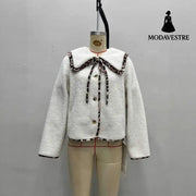 Leopard Splicing Doll Collar Lamb Plush Coat Women Coat