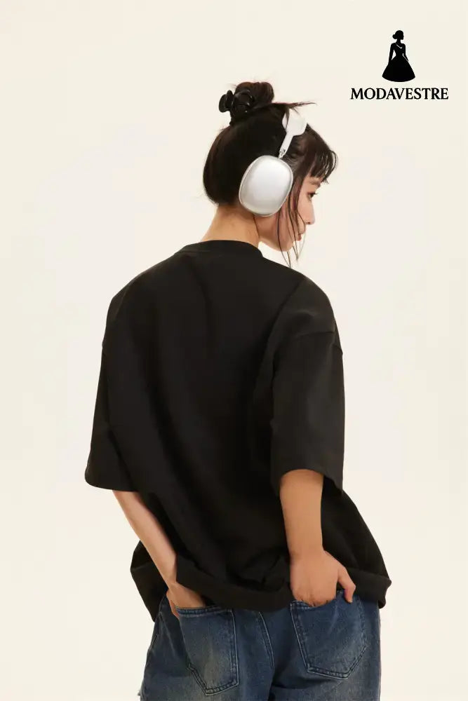 Letter Denim Patch Short Sleeve Men Clothing