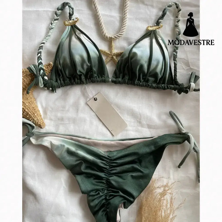 Light Green Tie-Dye Bikini Set – Gradient Two-Piece Women’s Swimsuit