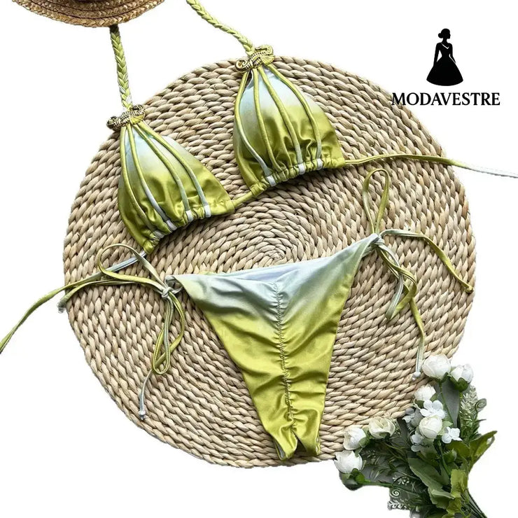 Light Green Tie-Dye Bikini Set – Gradient Two-Piece Women’s Swimsuit