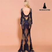 Long Sleeve Backless Sequin Dresses Female Maxi Multi Dress