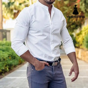 Long Sleeve Shirt Men Casual Button Down Slim Tops Solid Color Casual Mens Clothing Shirt