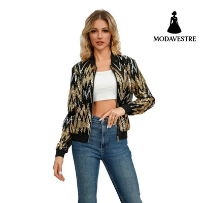 Long sleeved women’s sequined jacket jacket