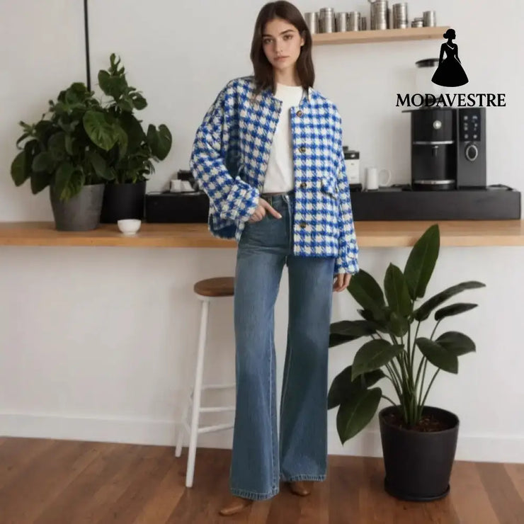 Loose Casual Fashion Plaid Women’s Coat Coat