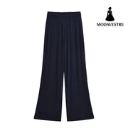 Loose casual wide leg pants Navy Blue / S