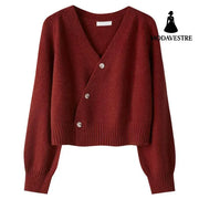 Loose Casual Women’s Cardigan Sweater Coat Wine Red / 2XL Women’s Clothing