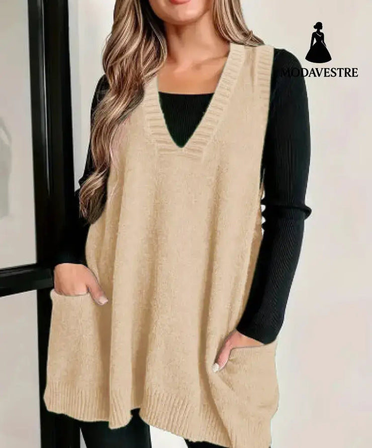 Loose Plus Size Sleeveless Pullover Casual Fashion Apricot / L Jumper