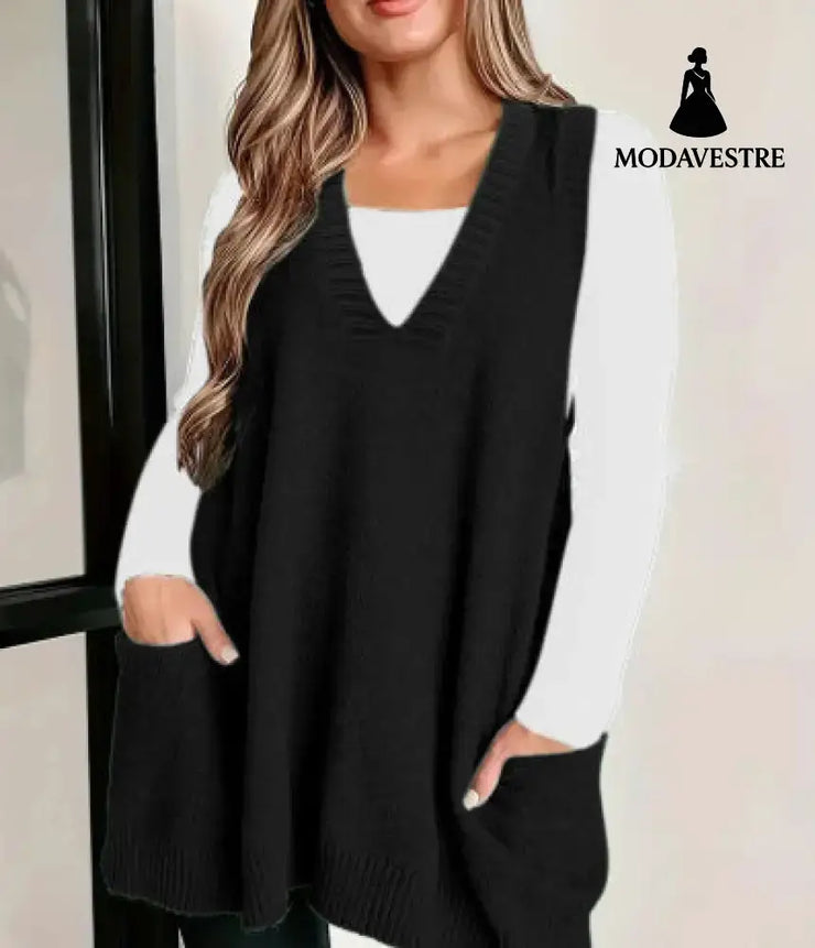 Loose Plus Size Sleeveless Pullover Casual Fashion Black / L Jumper