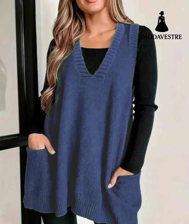 Loose Plus Size Sleeveless Pullover Casual Fashion Blue / L Jumper