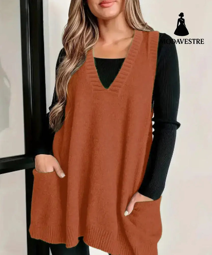 Loose Plus Size Sleeveless Pullover Casual Fashion Brick Red / L Jumper