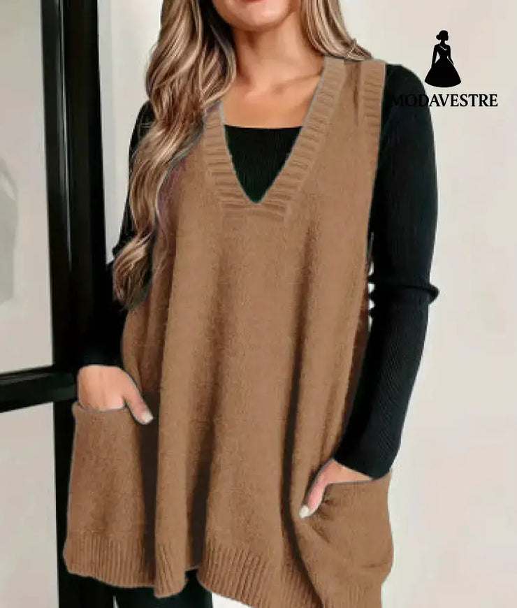 Loose Plus Size Sleeveless Pullover Casual Fashion Brown / L Jumper