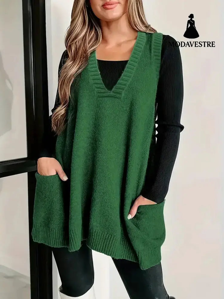Loose Plus Size Sleeveless Pullover Casual Fashion Green / L Jumper