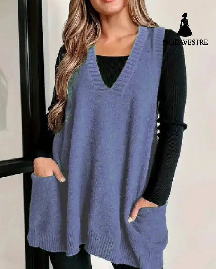 Loose Plus Size Sleeveless Pullover Casual Fashion Light Blue / L Jumper