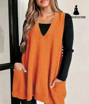 Loose Plus Size Sleeveless Pullover Casual Fashion Orange / L Jumper