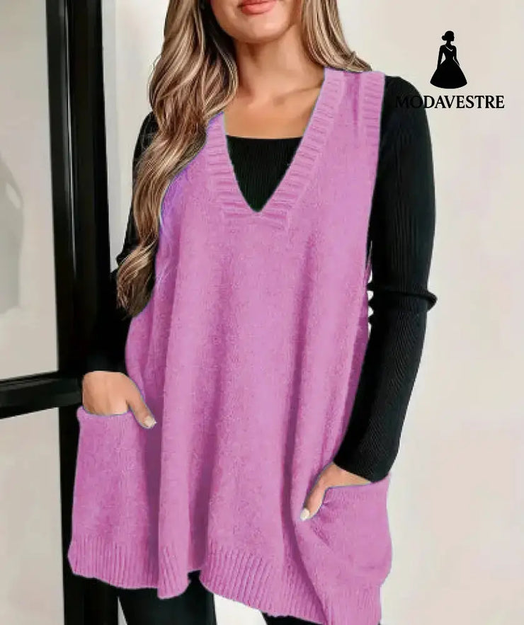 Loose Plus Size Sleeveless Pullover Casual Fashion Rose Pink / L Jumper