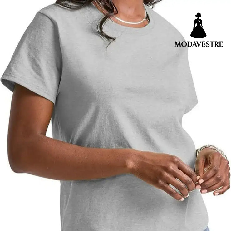 Loose Solid Color Short Sleeve Women’s Summer Casual Crew Neck Top Etek