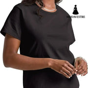 Loose Solid Color Short Sleeve Women’s Summer Casual Crew Neck Top Etek