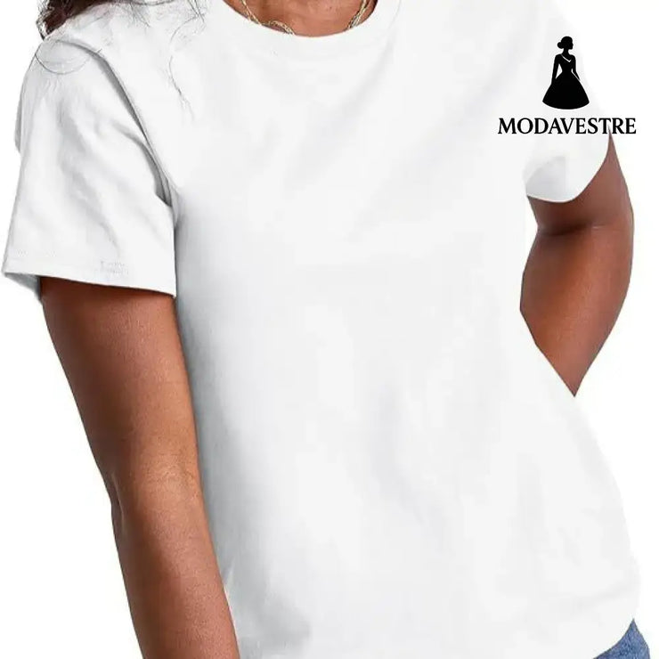 Loose Solid Color Short Sleeve Women’s Summer Casual Crew Neck Top Etek