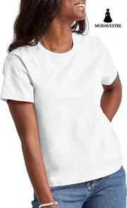 Loose Solid Color Short Sleeve Women’s Summer Casual Crew Neck Top White / L Etek