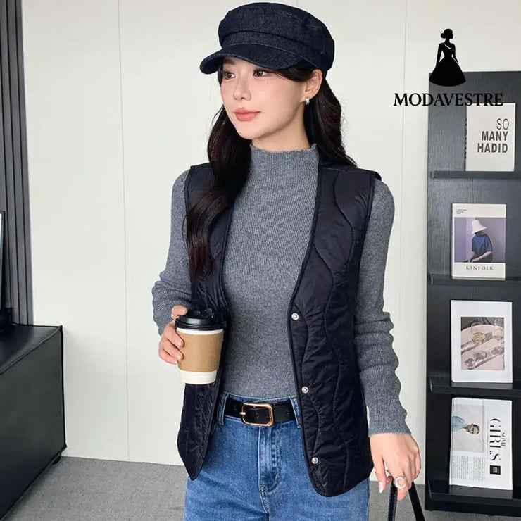 Loose Ultra-thin Women’s Outer And Inner Wear Vest Black / L Waistcoat