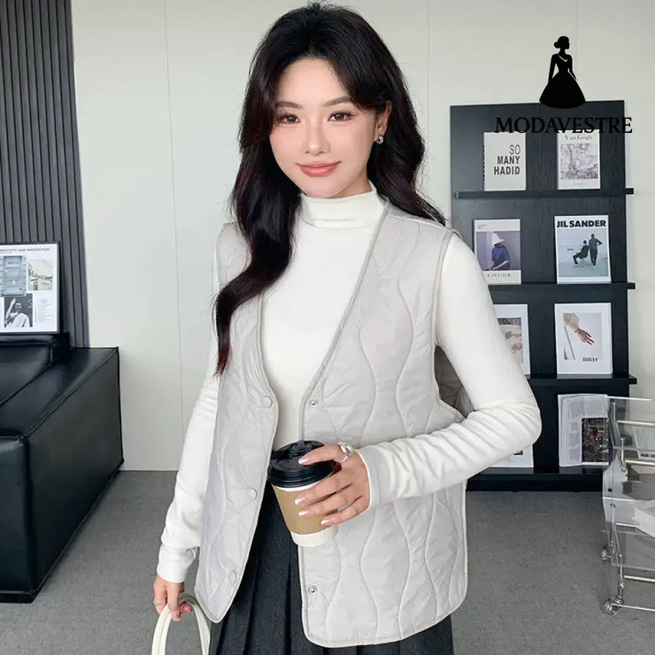 Loose Ultra-thin Women’s Outer And Inner Wear Vest Light Gray / L Waistcoat