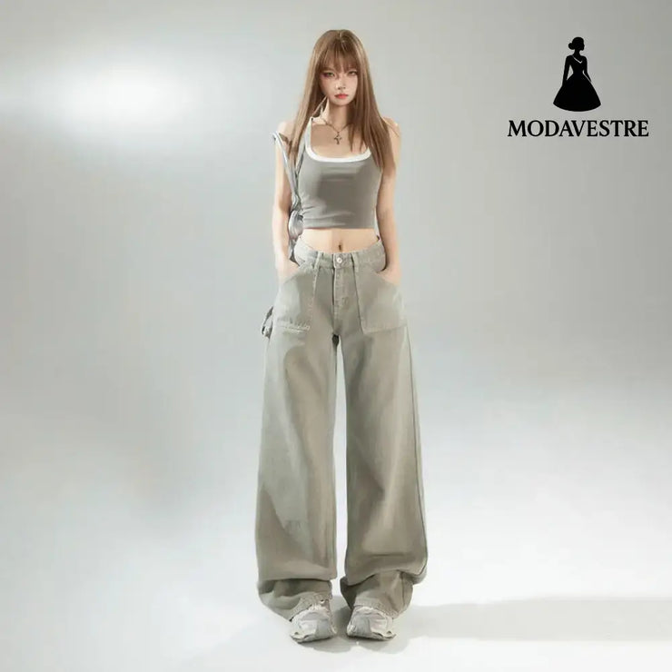 Loose Wide-Leg Pants Boho Chic Versatile Slimming Women’s Denim Pants