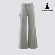 Loose Wide-Leg Pants Boho Chic Versatile Slimming Women’s Denim Pants Seaweed Green # Pants / XS