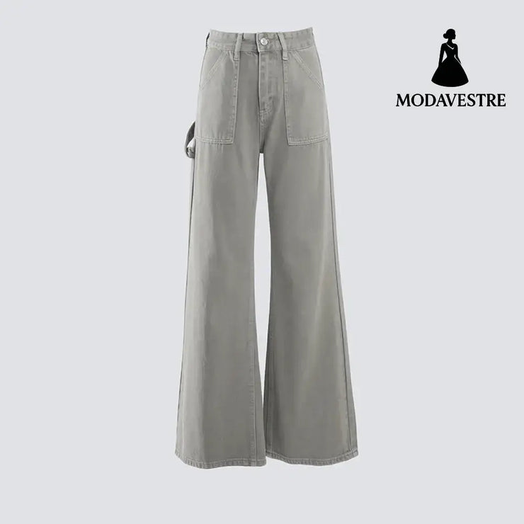 Loose Wide-Leg Pants Boho Chic Versatile Slimming Women’s Denim Pants Seaweed Green 