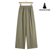 Loose Wrinkle-Free Straight Leg Work Pants Army Green / S