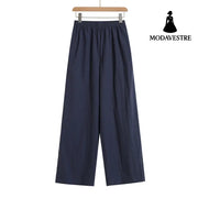 Loose Wrinkle-Free Straight Leg Work Pants Navy blue / S