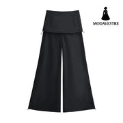 Low waist casual loose wide leg kangaroo pants Black Regular Fit / XS