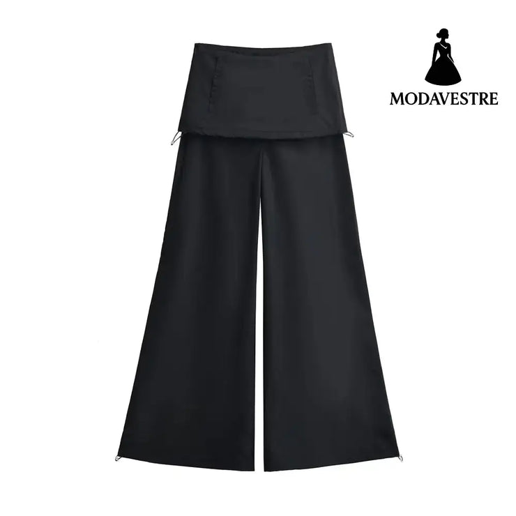 Low waist casual loose wide leg kangaroo pants Black Regular Fit / XS