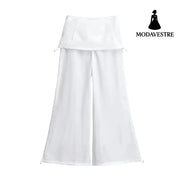 Low waist casual loose wide leg kangaroo pants White Regular Fit / XS