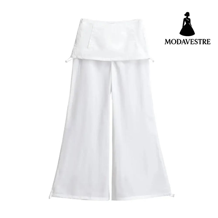 Low waist casual loose wide leg kangaroo pants White Regular Fit / XS