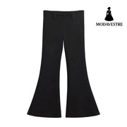 Low waist slim fit floor hugging micro flared pants Black / XS