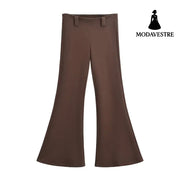 Low waist slim fit floor hugging micro flared pants Brown / XS
