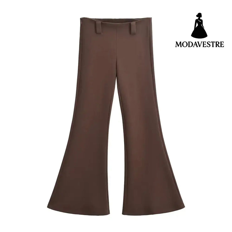 Low waist slim fit floor hugging micro flared pants Brown / XS
