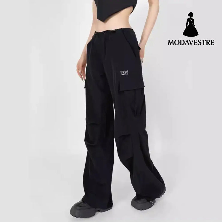 Low waisted drawstring loose compression wide leg pants