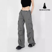 Low waisted drawstring loose compression wide leg pants