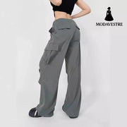 Low waisted drawstring loose compression wide leg pants