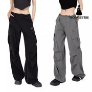 Low waisted drawstring loose compression wide leg pants