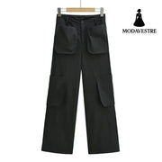 Low waisted multi pocket work pants Black / XS