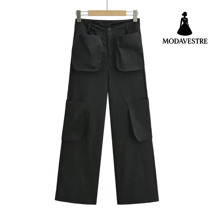 Low waisted multi pocket work pants Black / XS