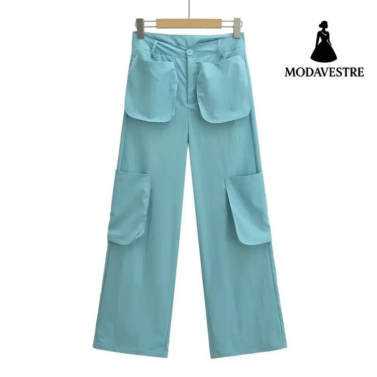 Low waisted multi pocket work pants Blue / XS