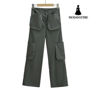 Low waisted multi pocket work pants Gray / XS