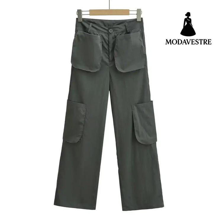 Low waisted multi pocket work pants Gray / XS