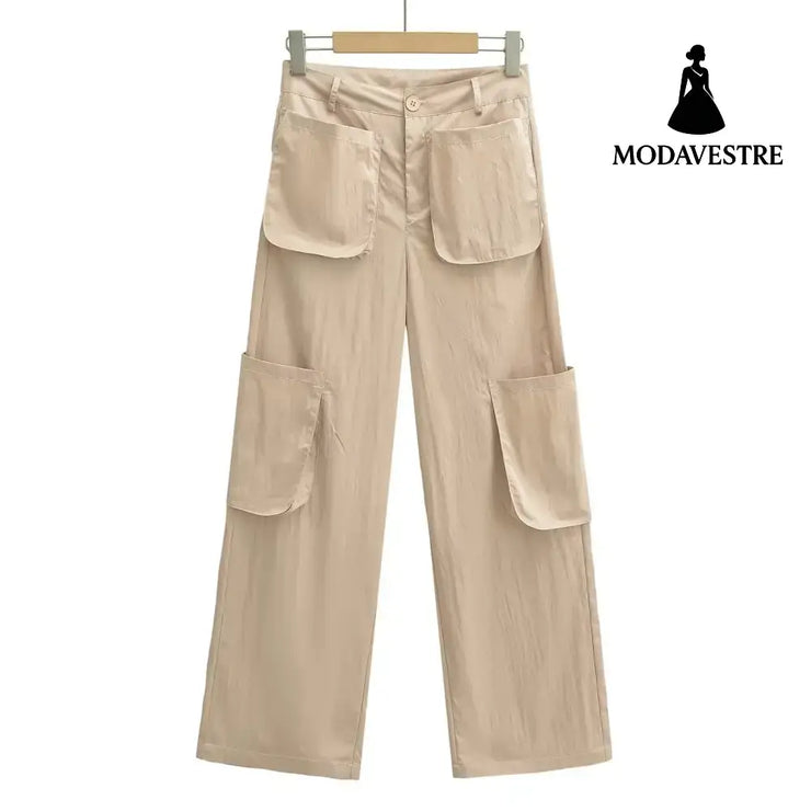 Low waisted multi pocket work pants Khaki / XS